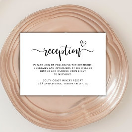 Modern Heart Script Calligraphy bröllop Reception Tilläggskort