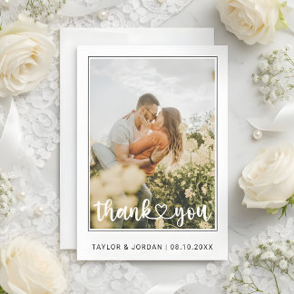 Modern Heart Script Custom Minimal Photo Wedding  Tack Kort