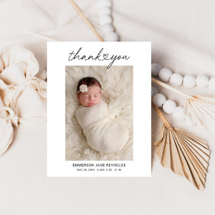 Modern Heart Script Custom Newborn Baby Photo Tack Kort
