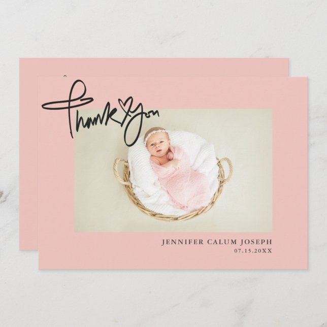 Modern Heart Script Photo Rosa Flicka Meddelande (Fram/baksida)