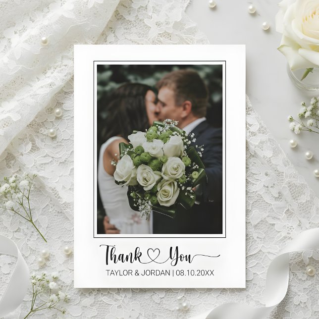 Modern Heart Script Photo Wedding Thank You Card Tack Kort (Skapare uppladdad)