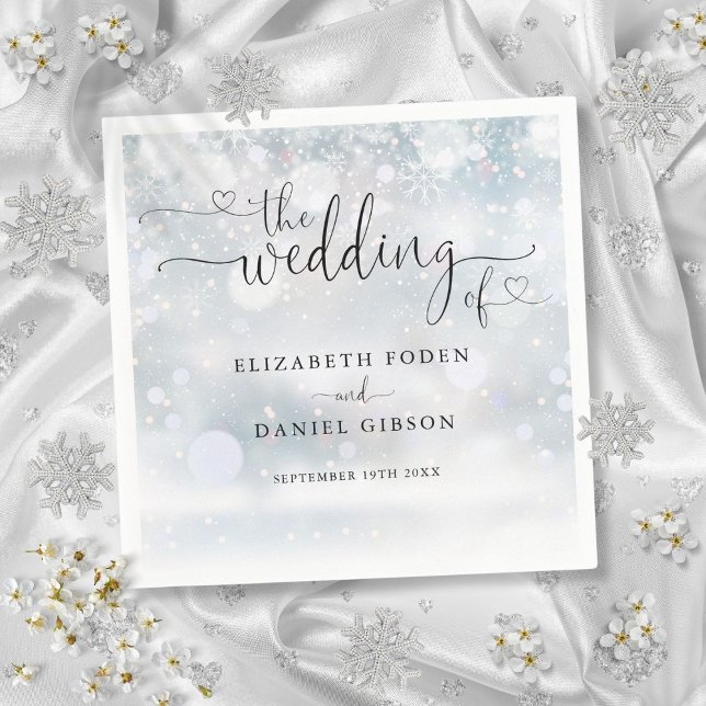 Modern Heart Script Vinter Bröllop Pappersservett (Modern Heart Script Winter Wedding Napkins)