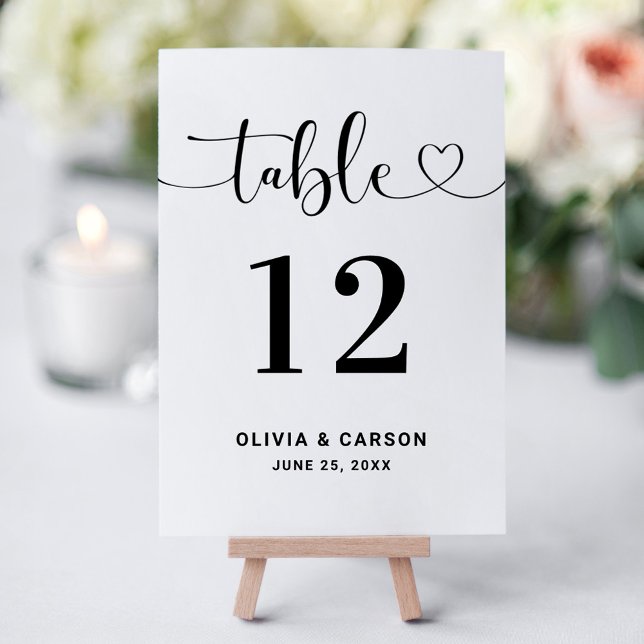 Modern Heart Script Wedding Table Number Inbjudningar (Skapare uppladdad)