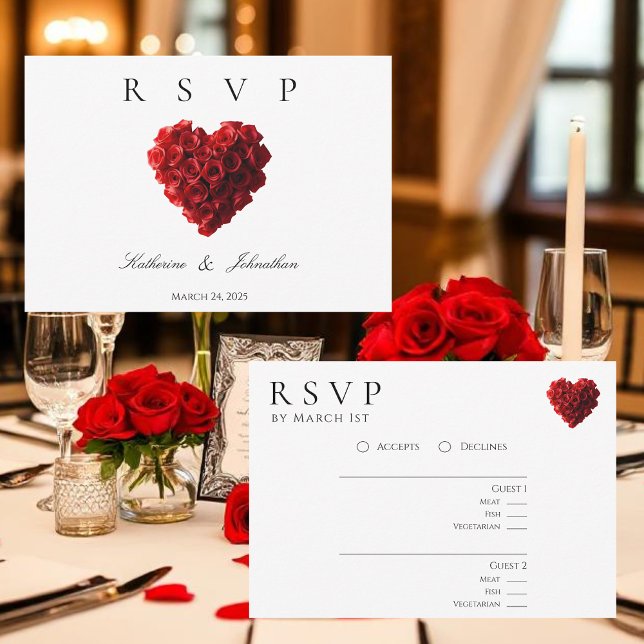 Modern Heart Shaped Red Roses-RSVP-Wedding- OSA Kort (Modern Heart Shaped Red Roses-RSVP-Wedding- RSVP Card)
