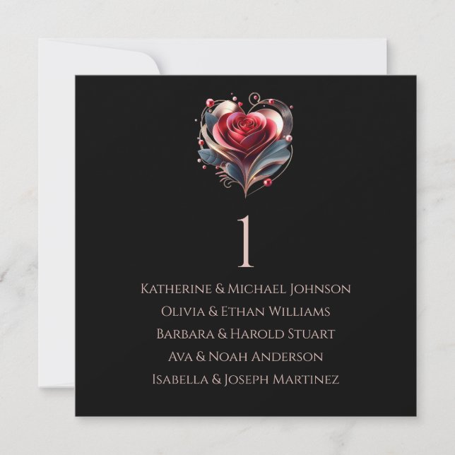 Modern Heart Shaped Rose-Wedding Seating Chart- Inbjudningar (Framsida)