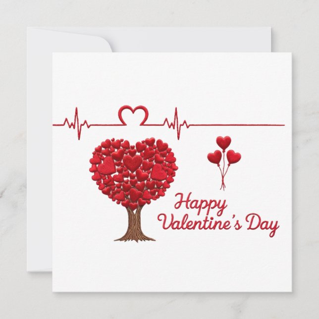 Modern Heart Tree Valentine's Day Greeting Card Julkort (Framsida)