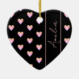 Modern Hearts Black Rosa Personlig Heart Julgransprydnad Keramik