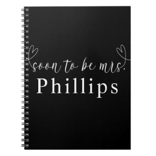 Modern Hearts Black White snart, mrs Bröllop Anteckningsbok