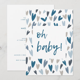 Modern Hearts Blue Boy Oh Baby Shower-inbjudan Inbjudningar