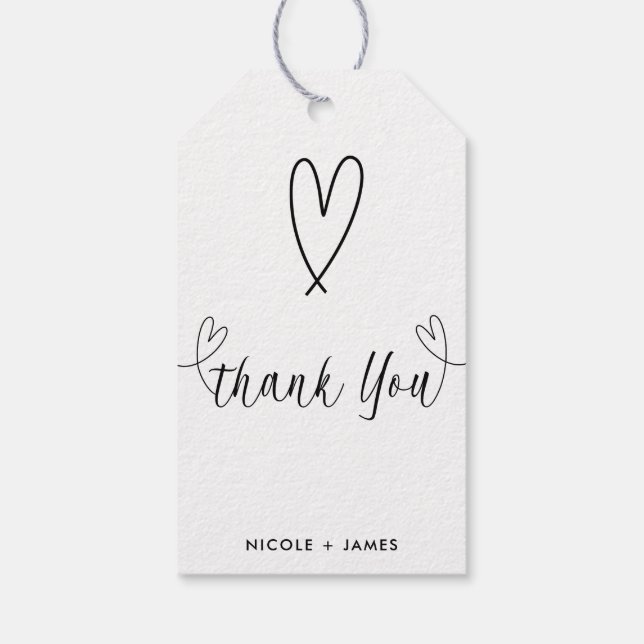 Modern Hearts - minimal, svart och vit Tack Presentetikett (Baksidan)