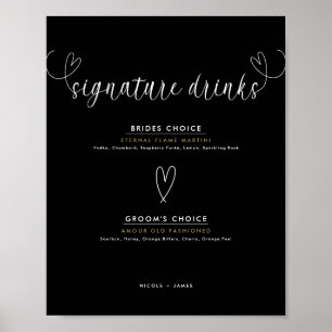 Modern Hearts Svart Vitt Bröllop Signaturdrycker Poster