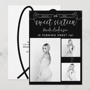 Modern Hearts Svart & Vitt Foto Söt 16 Födelsedags