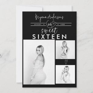 Modern Hearts Svart & Vitt Foto Söta 16 Födelsedag