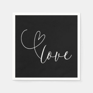 Modern Hearts Svart & Vitt Kärlek Minimal Bröllop Pappersservett
