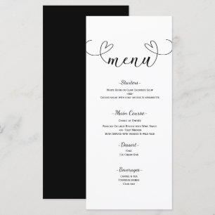 Modern Hearts Svart & Vitt Minimalistiskt Bröllops Meny