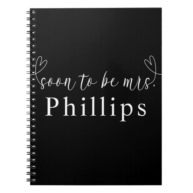 Modern Hearts Svart Vitt Snart att bli Mrs. Bröllo Anteckningsbok (Framsidan)