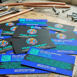 Modern Heating & Cooling AC Logo | Black Blue HVAC Visitkort