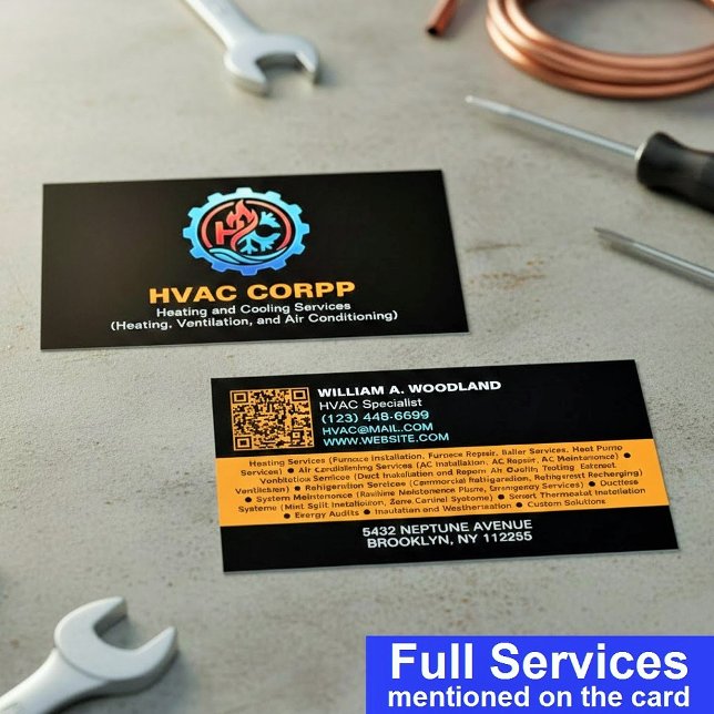 Modern Heating & Cooling Logo Services, Black HVAC Visitkort (Skapare uppladdad)