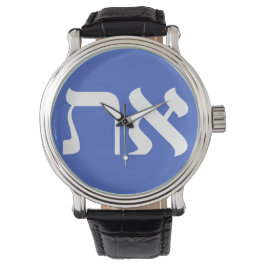Modern hebrew Aleph Tav White Typography Armbandsur