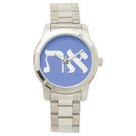 Modern hebrew Aleph Tav White Typography Armbandsur