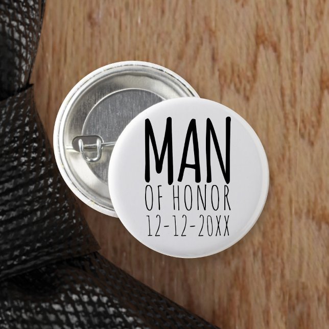 Modern hedersman bröllpsnål knapp (You can attach this to your Man of Honor. Just add your wedding date)