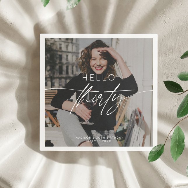 Modern Hej 30 30års födelsedag Party-foto Pappersservett (Skapare uppladdad)