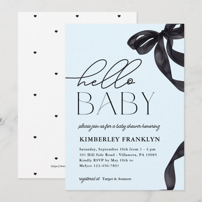 Modern Hej Baby Bow Boy Shower-inbjudan Inbjudningar (Fram/baksida)