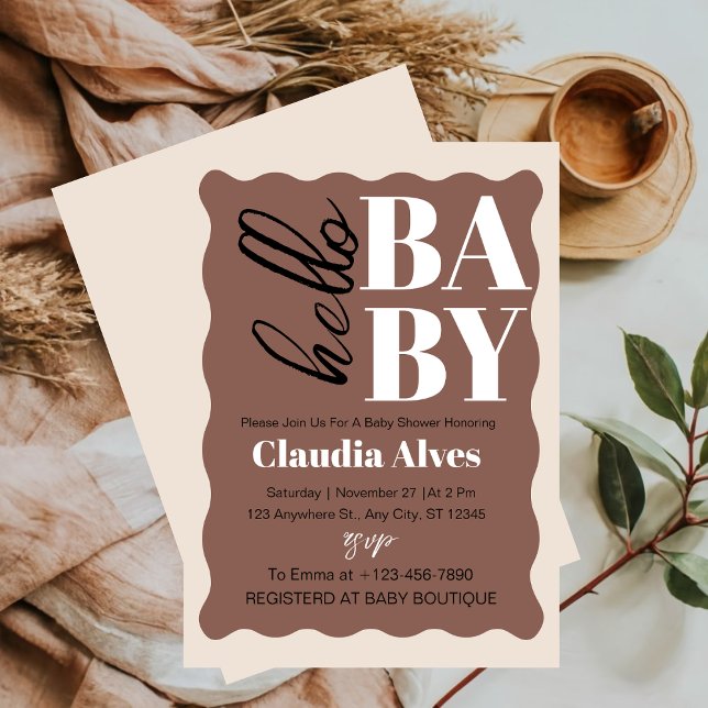 Modern Hej Baby Brown Baby Shower Inbjudningar (Skapare uppladdad)
