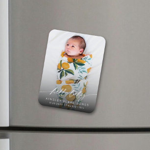 Modern Hej Baby Nyfödd Foto Elegant Skrift Magnet