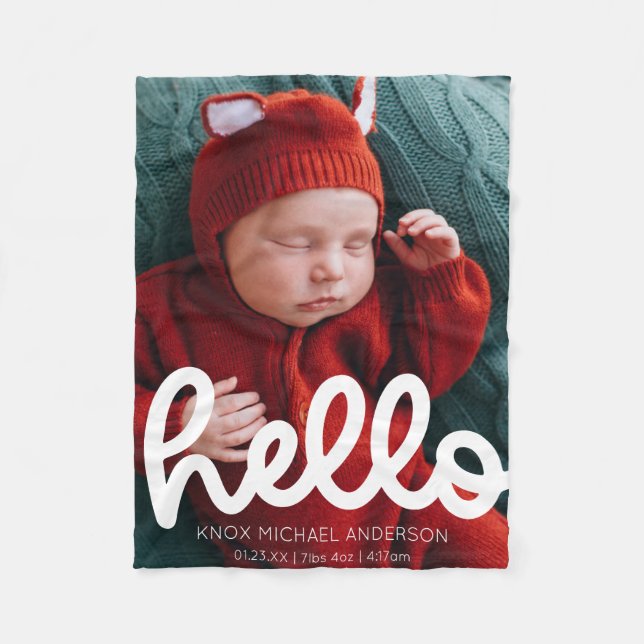 Modern Hej Birgement annonsation med foto Fleecefilt (Framsidan)