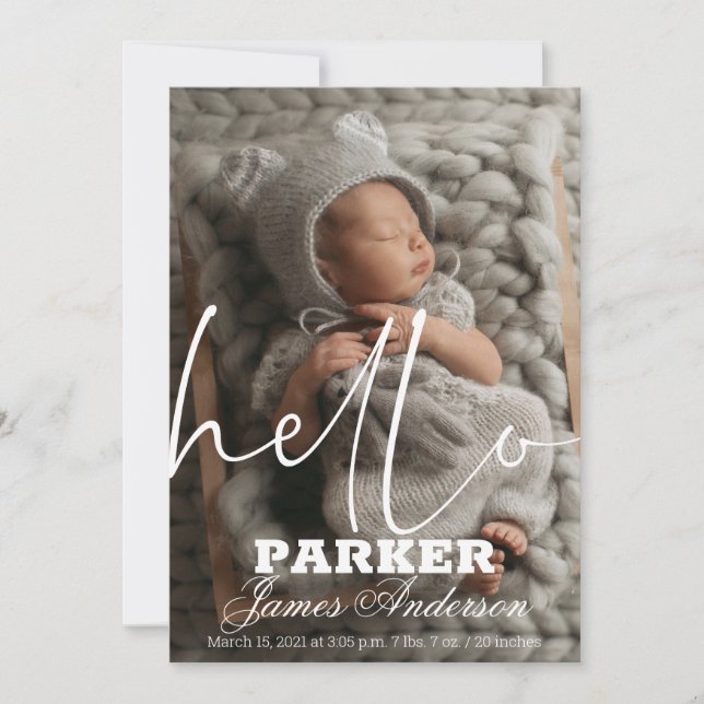 Modern Hej Foto Birth Notice Inbjudningar (Framsida)