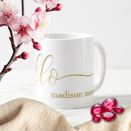 Modern "Hej" i Guld Namn Personlig Kopp/ Kaffemugg