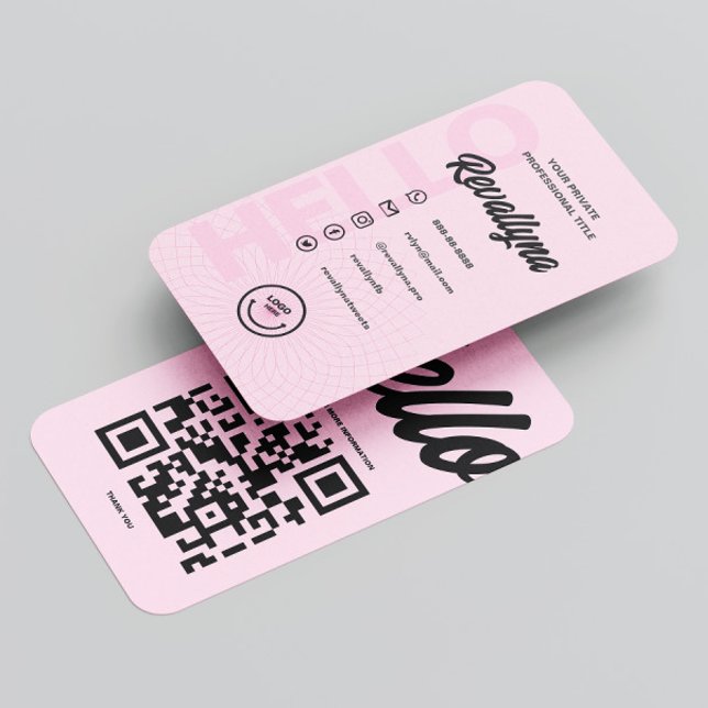 MODERN HEJ LOGOTYP PROFESSIONELL QR ROSA VISITKORT (Skapare uppladdad)