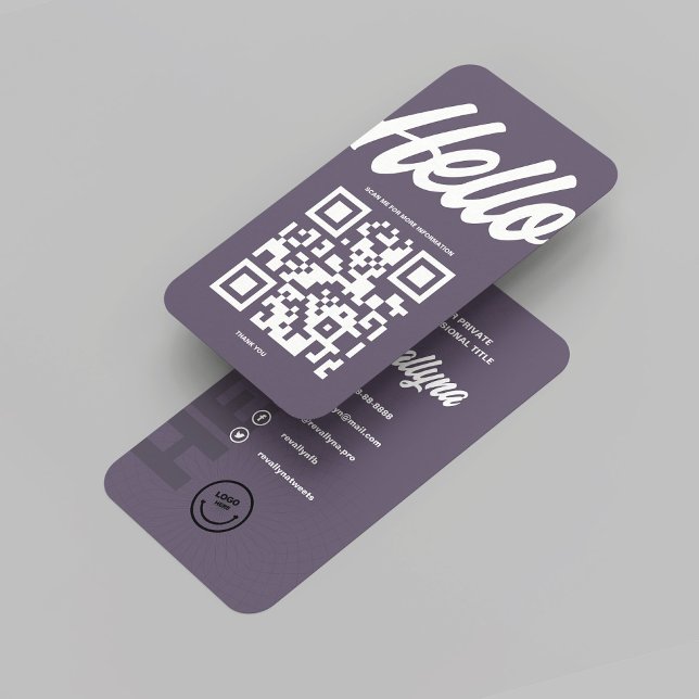 MODERN HEJ MONOGRAM LOGOTYP DAVY GRÅTT QR CODE VISITKORT (MODERN HELLO MONOGRAM LOGO DAVY GREY QR CODE BUSINESS CARD
)