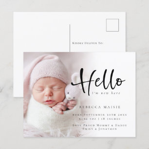 Modern Hej Nyfödd bebis Photo Birth Announcement P Vykort