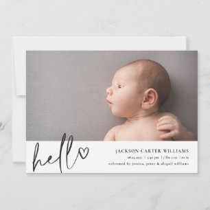 Modern Hej Photo Birth-meddelande Meddelande