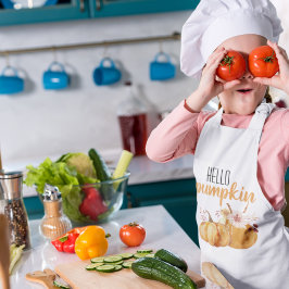 Modern Hej Pumpkin Orange Pumpkin med Flowers Barnförkläde