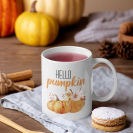 Modern Hej Pumpkin Orange Pumpkin med Flowers Kaffemugg