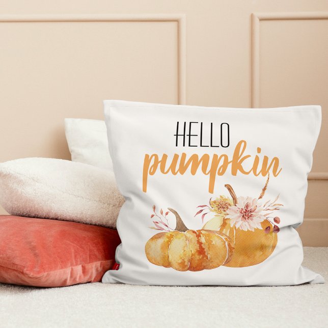 Modern Hej Pumpkin Orange Pumpkin med Flowers Kudde (Skapare uppladdad)