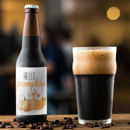 Modern Hej Pumpkin Orange Pumpkin med Flowers Ölflaska Etikett