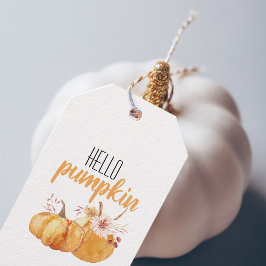 Modern Hej Pumpkin Orange Pumpkin med Flowers Presentetikett