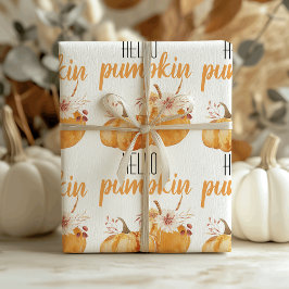 Modern Hej Pumpkin Orange Pumpkin med Flowers Presentpapper