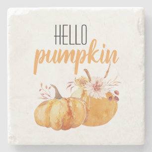 Modern Hej Pumpkin Orange Pumpkin med Flowers Stenunderlägg