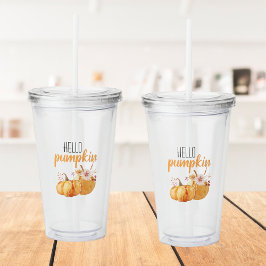 Modern Hej Pumpkin Orange Pumpkin med Flowers Take Away Mugg