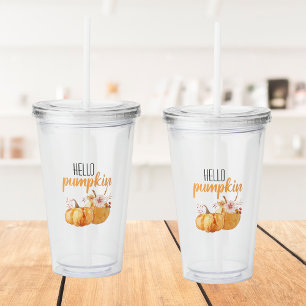 Modern Hej Pumpkin Orange Pumpkin med Flowers Take Away Mugg