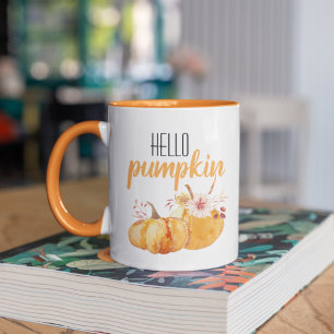Modern Hej Pumpkin Orange Pumpkin med Flowers Två-Tonad Mugg
