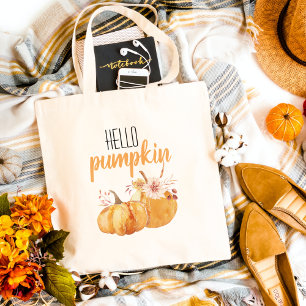 Modern Hej Pumpkin Orange Pumpkin med Flowers Tygkasse