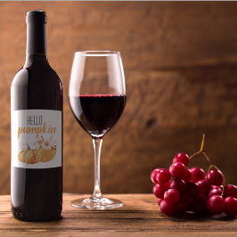 Modern Hej Pumpkin Orange Pumpkin med Flowers Vinflaska Etikett