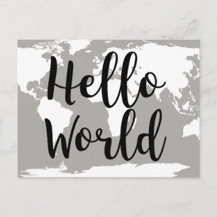 Modern Hej World Map Silhouette Vykort