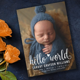 Modern Hej World Photo Birth Stat Meddelande